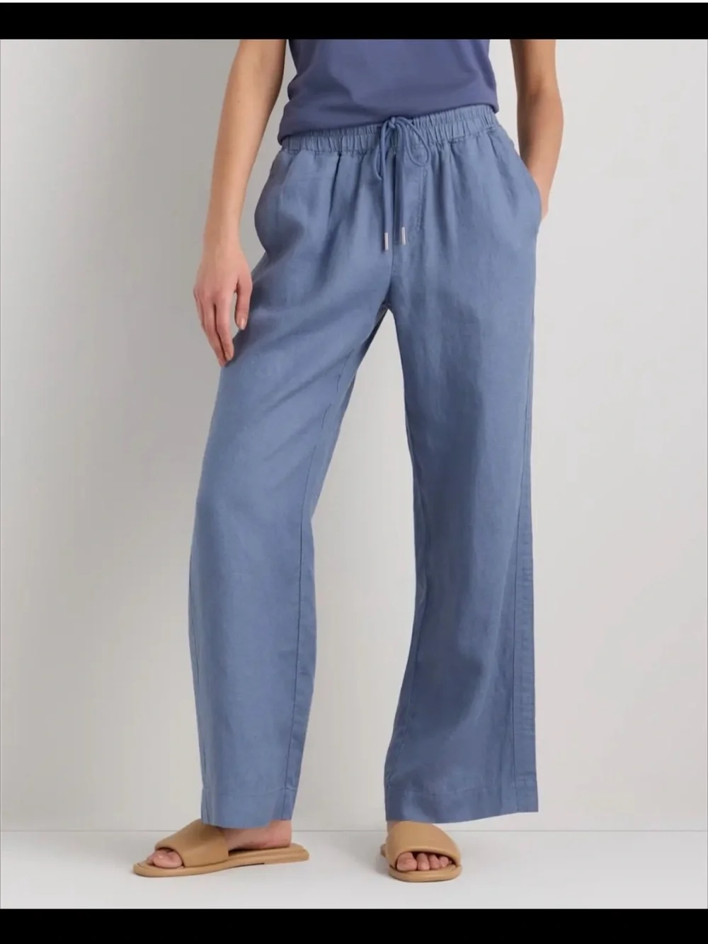 Quince Wide Leg Linen Pants Moonstone Blue Size XS 100% European Linen